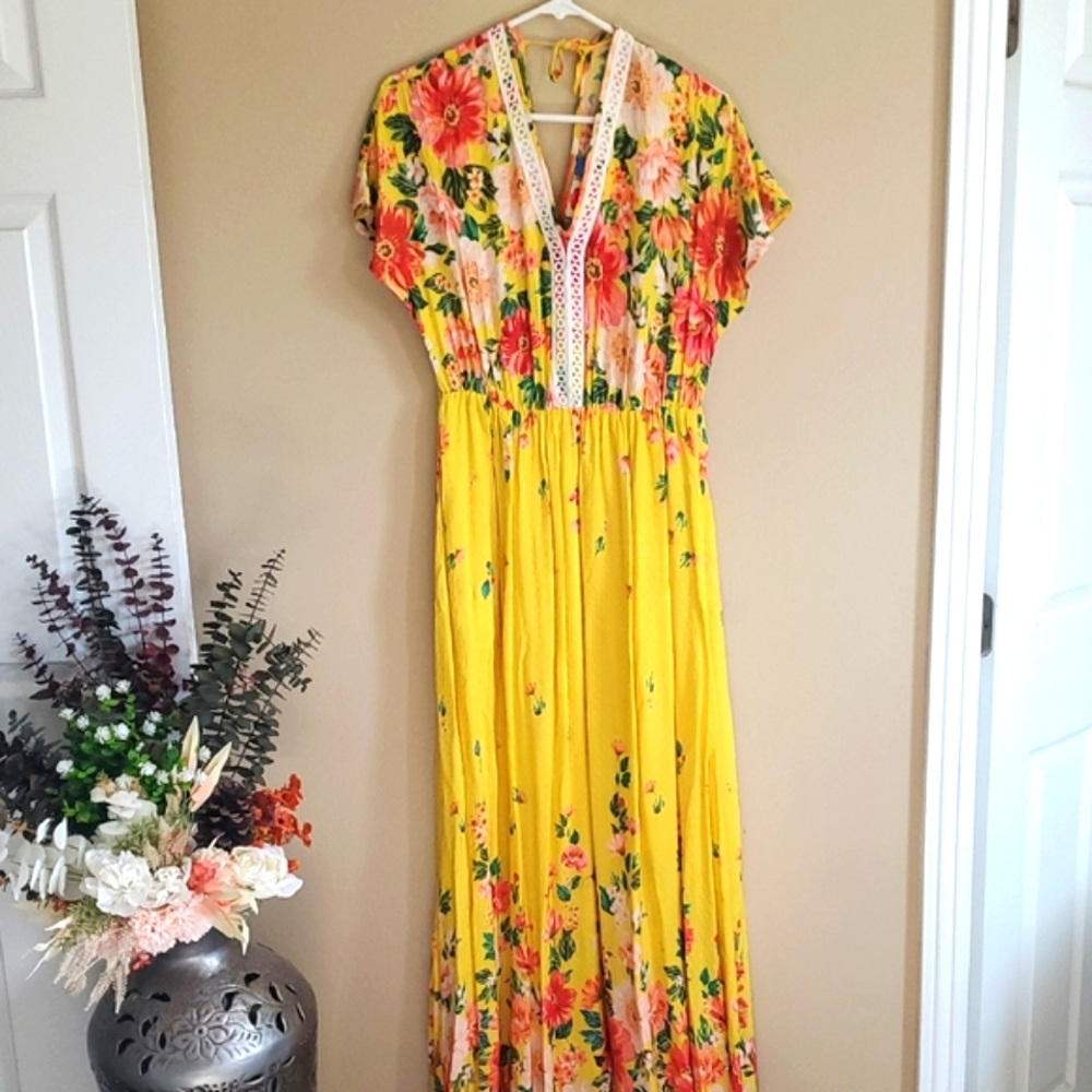 Anthropologie Yellow Floral Maxi Dress
